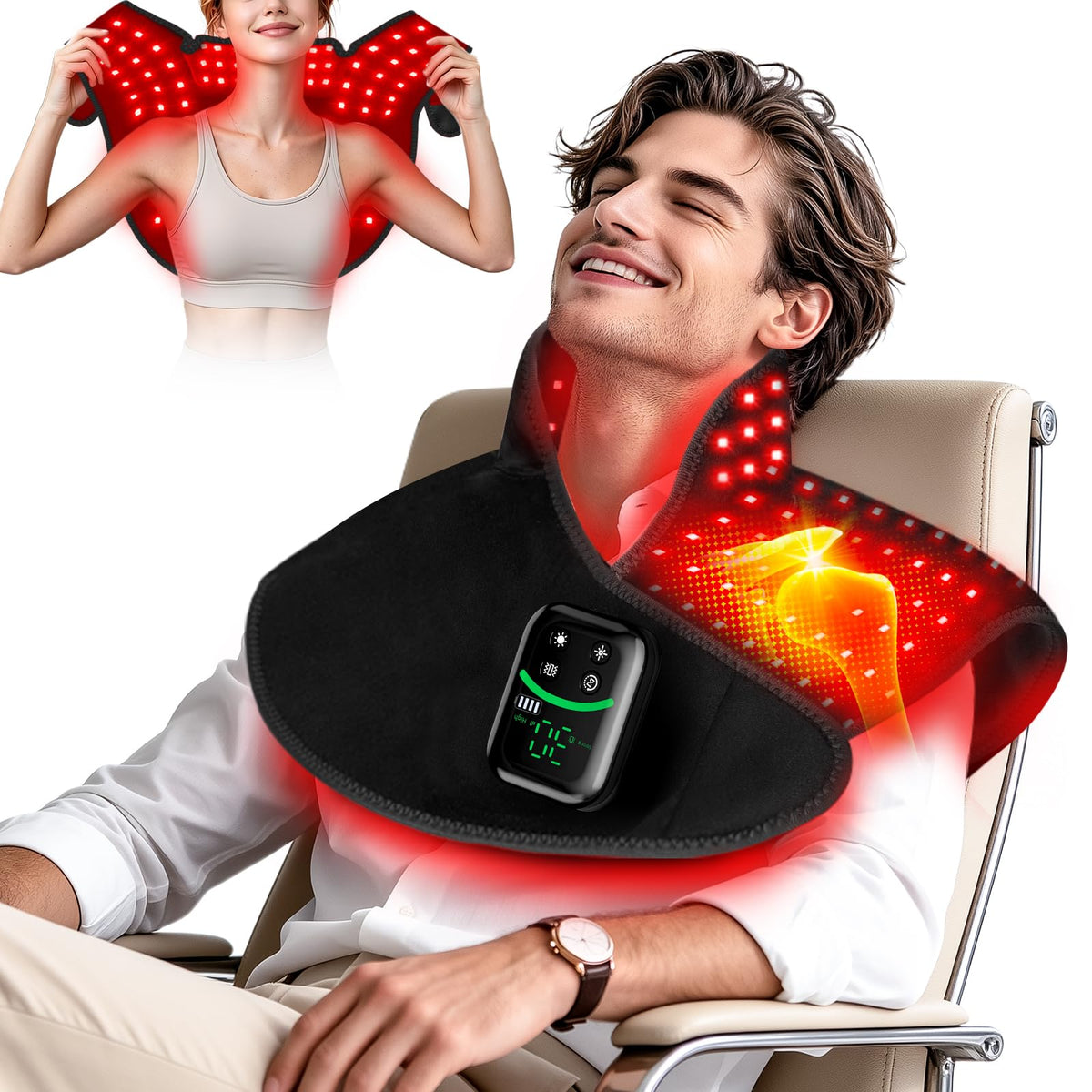 Red Light Therapy for Neck Shoulder with Heat & Massage,5000mAh Controller