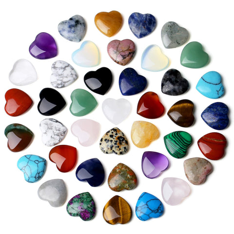 NUKAYAI 40 PCS 0.8 inch Heart Shaped Crystals Heart Stones Love Cute Tiny Trinket Gemstones Rose Quartz Amethyst Set Wholesale R