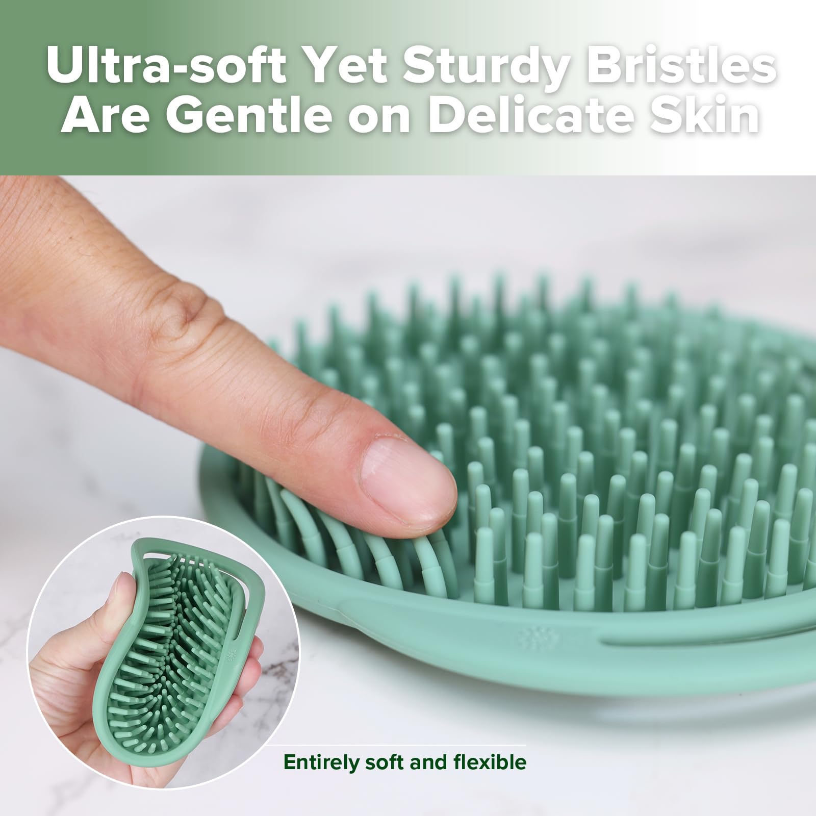 Haakaa Silicone Shampoo Brush - Cradle Cap Brush Comb - Baby Hair Scrubber - Scalp Massager for Newborns & Toddlers - 1pk-Pea Gr