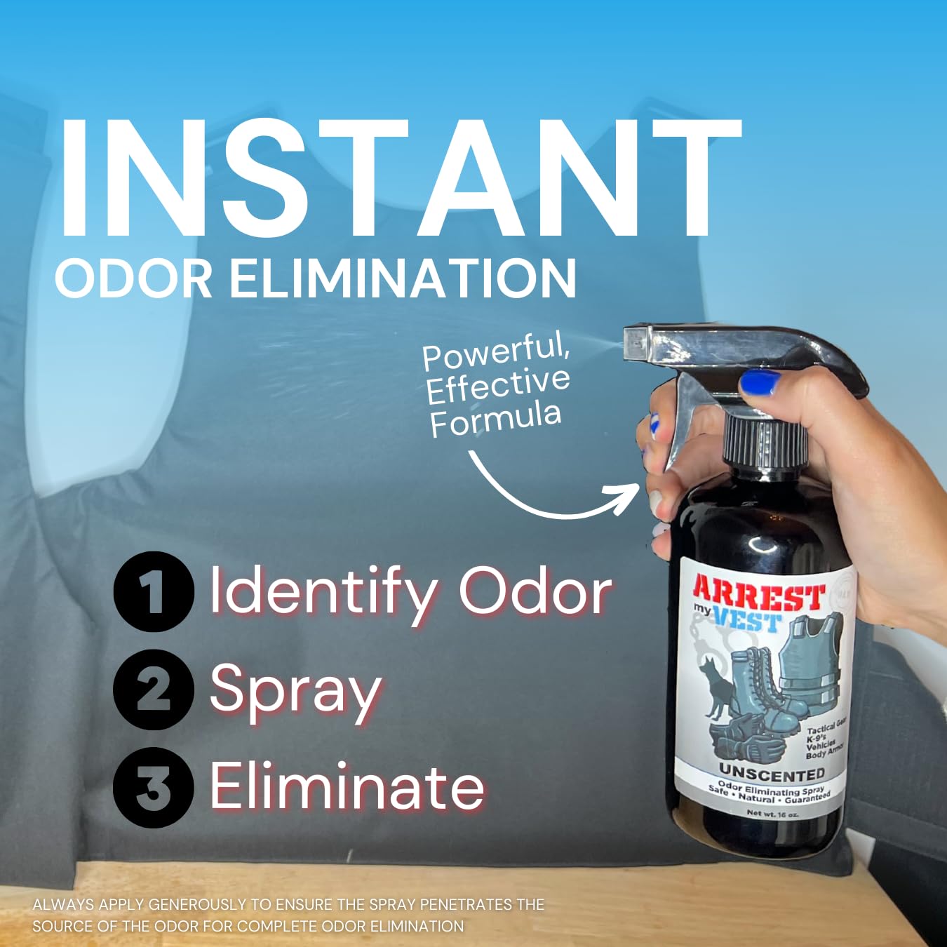 Arrest My Vest Military and Police Grade Odor Eliminating Spray for Body Armor Odor, Tactical Gear. Safe on K9s. Triple Pack of
