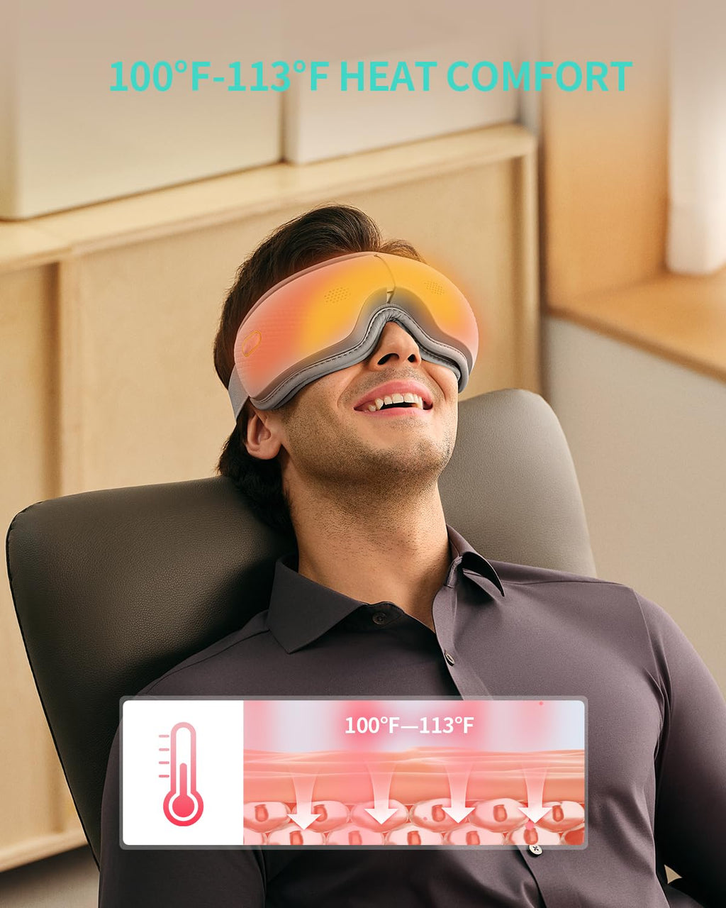 SKG Eye Massager with Heat & Music, Foldable Eye Mask for Migraine & Strain, 5 Massage Modes, Perfect Relaxation Birthday Gifts