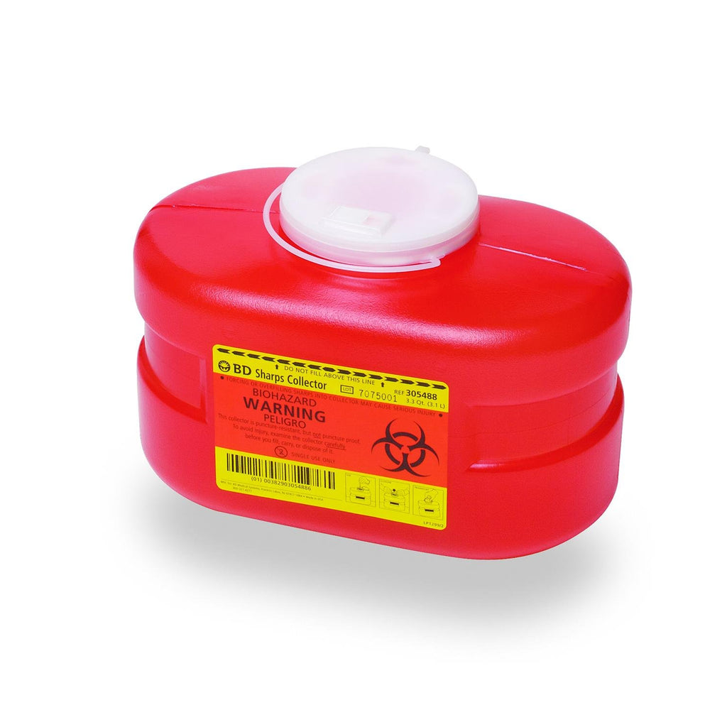 B-D Multi-Use One-Piece Sharps Containers - Regular Funnel Vented Cap, 3.3 Quart