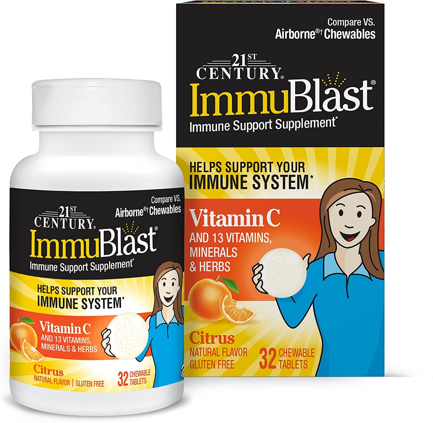 21st Century ImmuBlast Chewable Tablets Citrus - 32 Tablets, Pack of 3