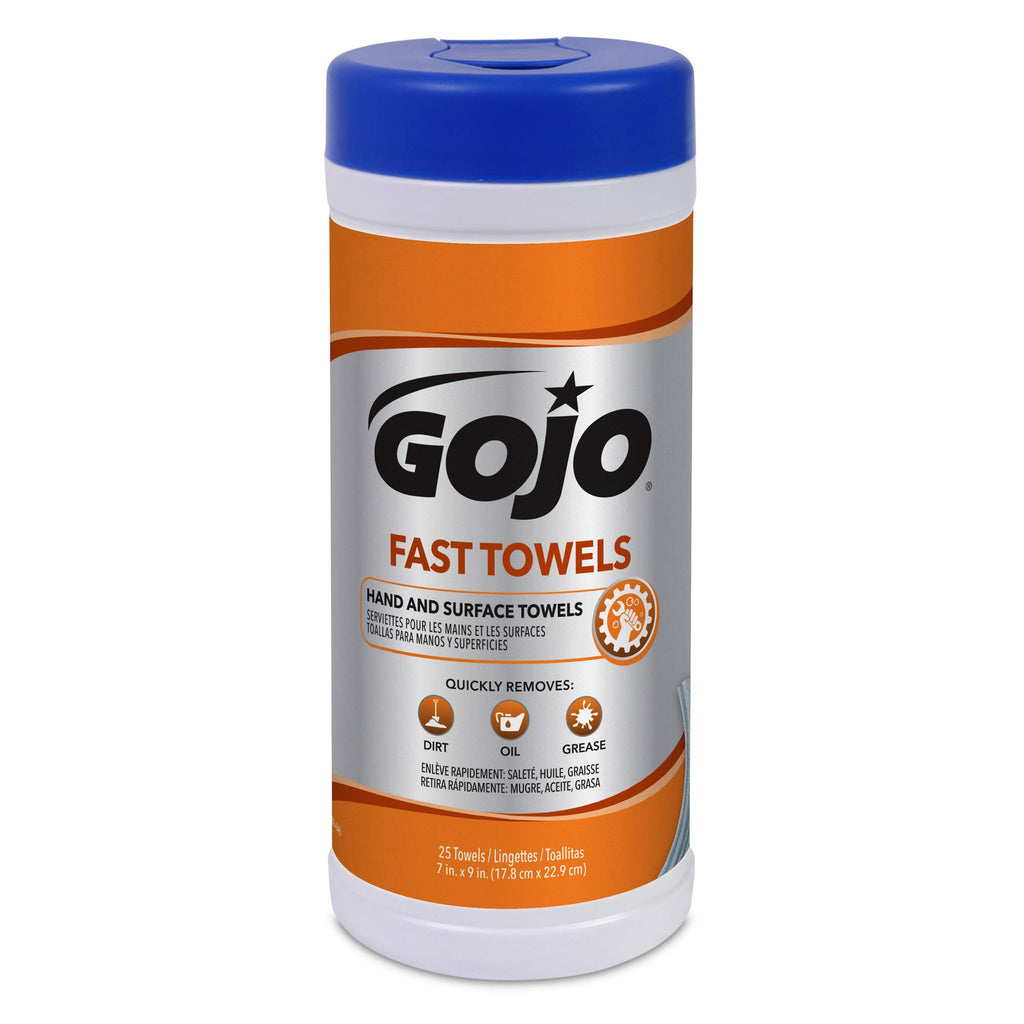 GOJO Fast Towels for Hands and Surface, Fresh Citrus Scent, 25 Count Large Fast Wipes Canister (Pack of 6) - 6282-06