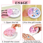 Pill Organizer Travel Pill Case for Purse Portable Pill Box Round Weekiy Pill Container for Vitamin Fish Oil Pills Supplements (