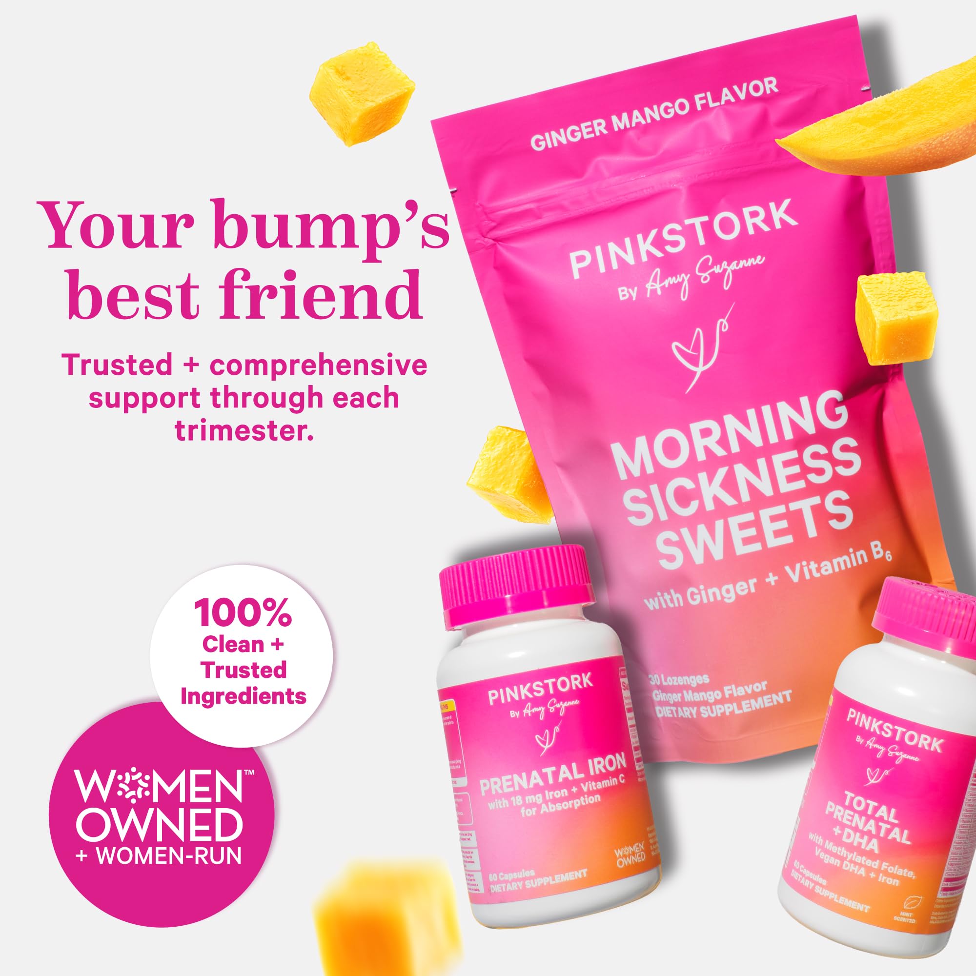 Pink Stork Morning Sickness Sweets, Organic Mango Ginger Candy with Vitamin B6 for Morning Sickness, Motion Sickness, Prenatal H