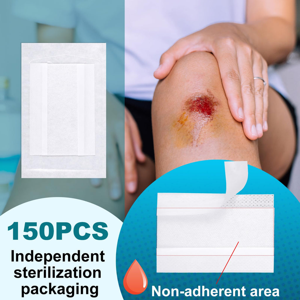 Colingmill 150 Pcs Non-stick Pads with Adhesive Tabs Easy Removal Breathable Gauze Pads 2 x 3 Non-adhesive Wound Dressing Highly