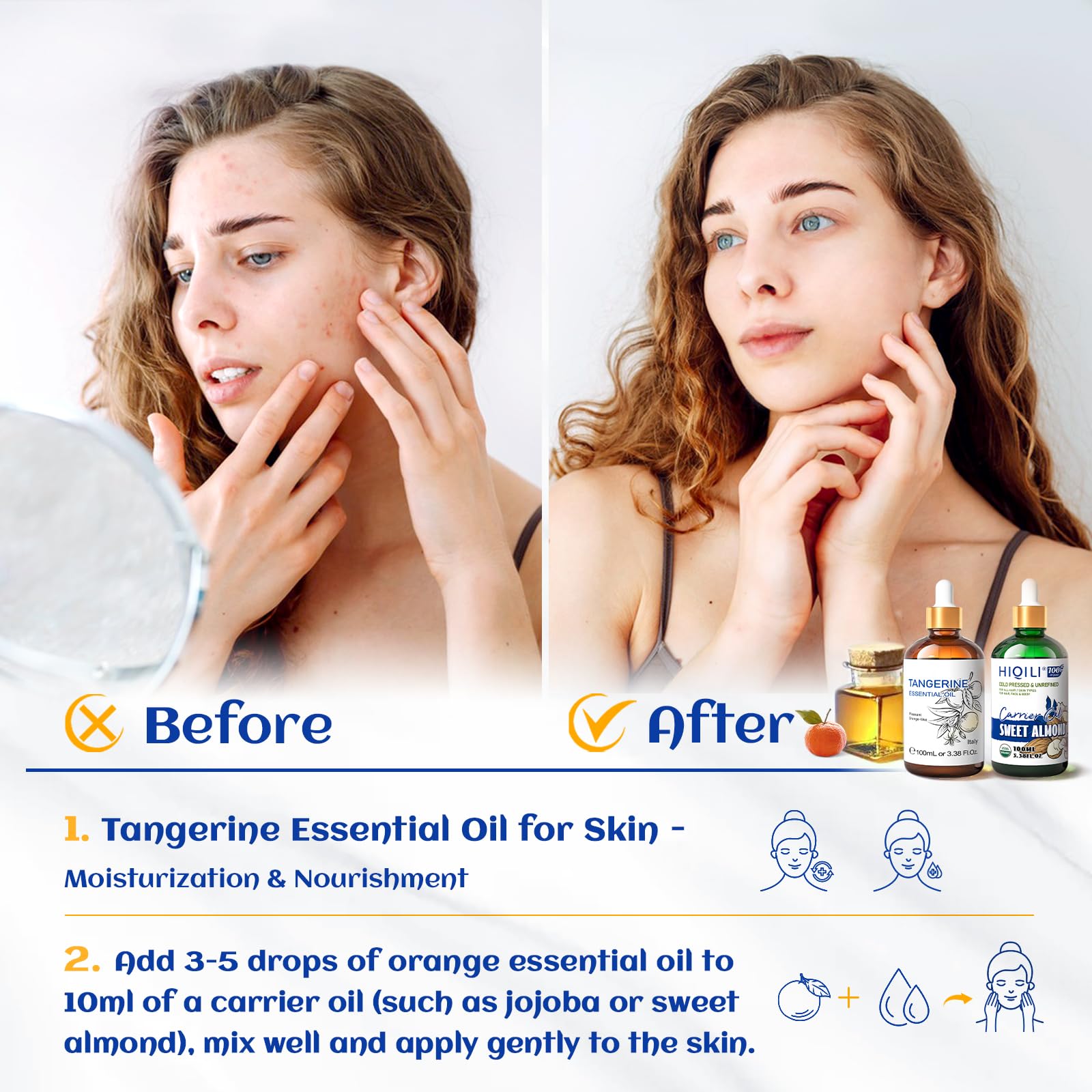 HIQILI 100ML Tangerine Essential Oil, Skin Care, Hair Care, Air Purification, Can be Added to Body Lotion, Shampoos, Diffusers U