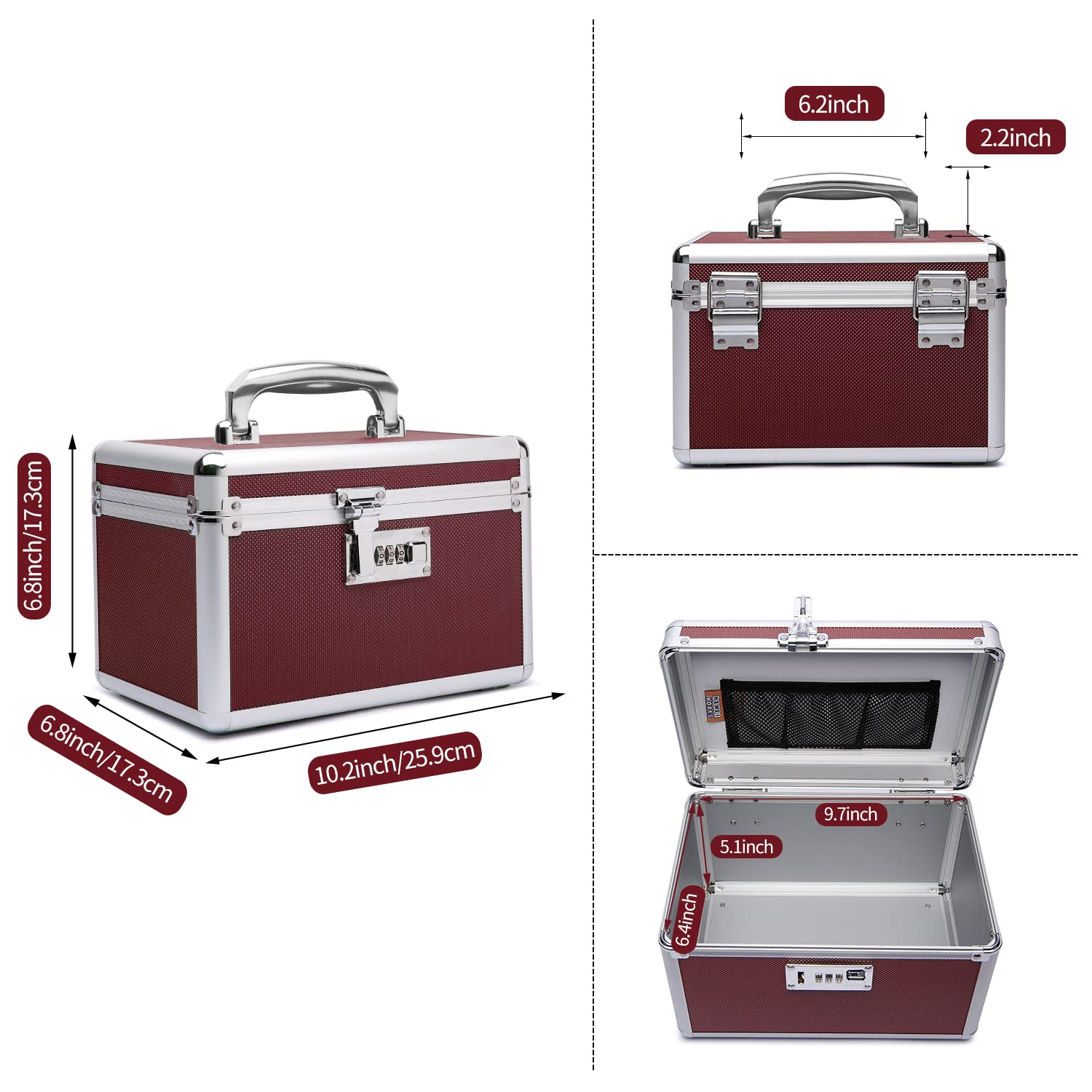 HEWEI WORKS Locking Medicine Box with Portable Storage Case, 10.2x 6.8x 6.8, Childproof Medication Lock Organizer, Lockabl