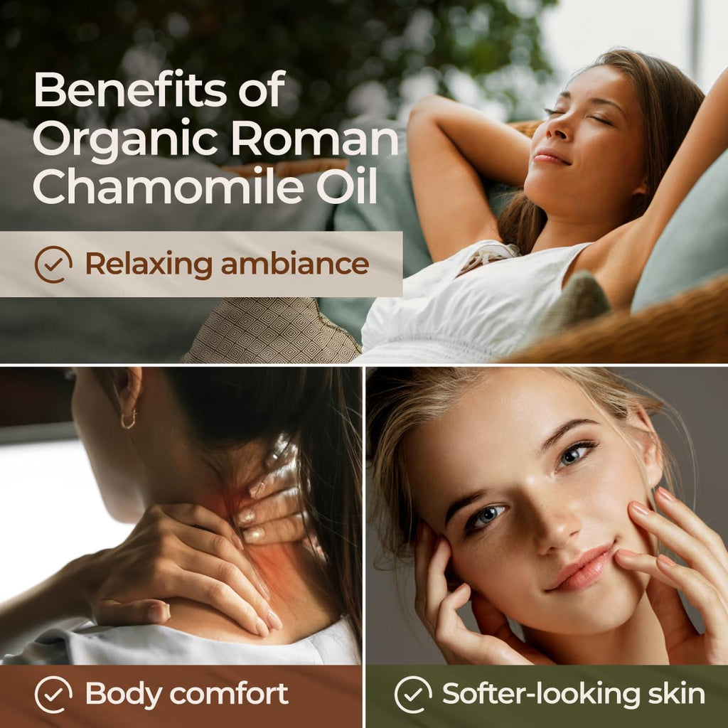 Gya Labs Organic Roman Chamomile Essential Oil for Diffuser - 100% Pure Natural Organic Roman Chamomile Oil for Skin & Hair, Rel