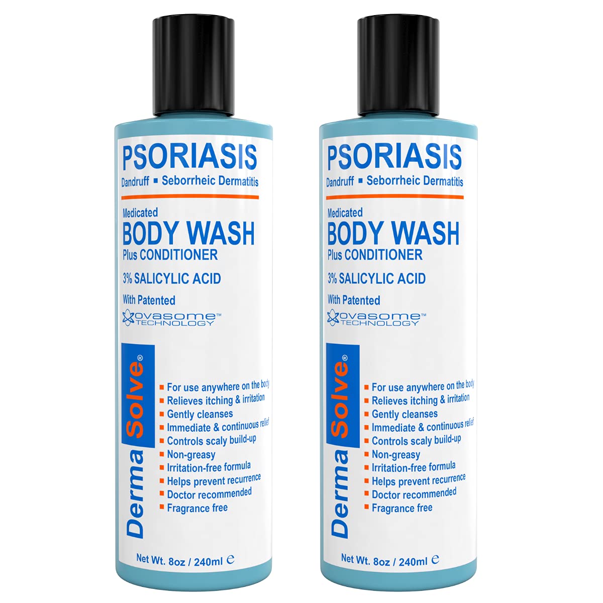 Dermasolve Medicated Psoriasis Body Wash - 2-Pack (8.0 oz each) - Proven to Provide Relief from Psoriasis, Eczema & Seborrheic D