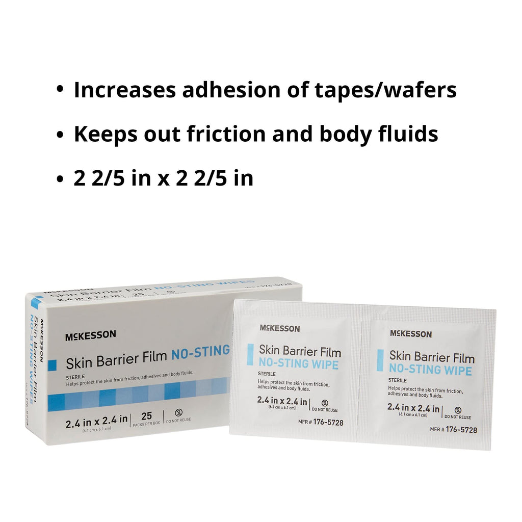 McKesson Skin Barrier Film, Sterile, No Sting Body Wipe, Individual Packet, 25 Wipes