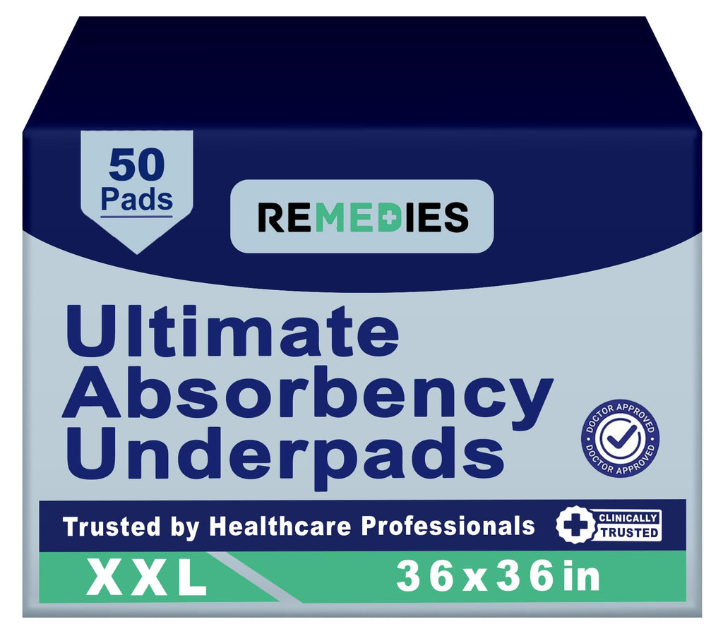 Remedies Extra Large Incontinence Bed Pads (36 x 36, 50 Count) - Super Absorbent Disposable Chux Underpads for Adults, Seniors, 