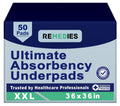 Remedies Extra Large Incontinence Bed Pads (36 x 36, 50 Count) - Super Absorbent Disposable Chux Underpads for Adults, Seniors, 