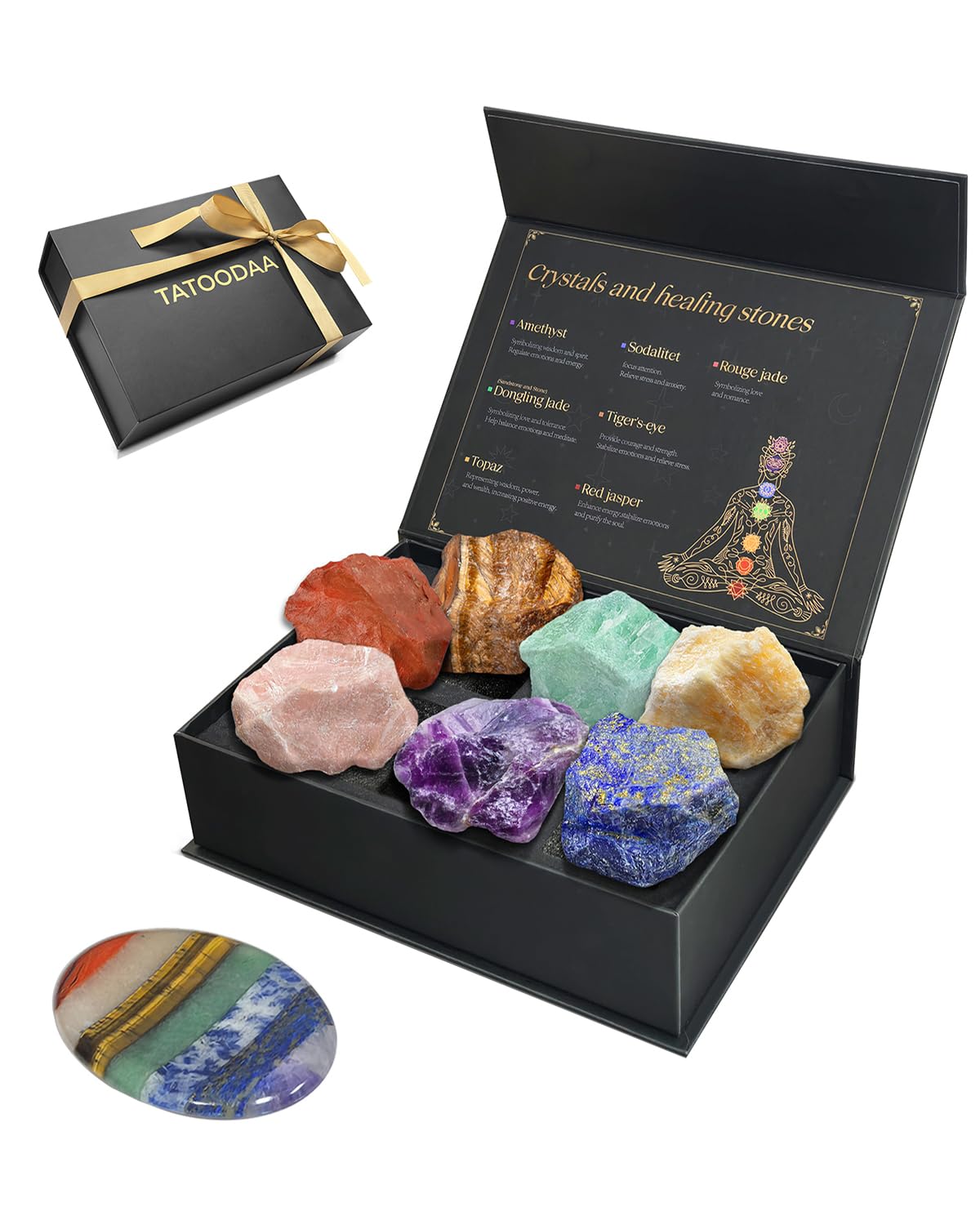 Chakras Crystals and Healing Stones Set with Worry Stones - 7 Chakra Stones, (2-2.5 in) Large Real Raw Crystals Positive Energy 
