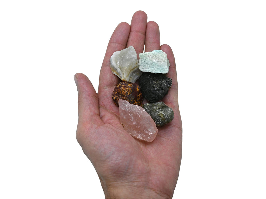 Crystals for Mood Lifting Manifestation, Set of 6 Labradorite, Amazonite, Mariyam Jasper, Rose Quartz, Black Tourmaline and Lace