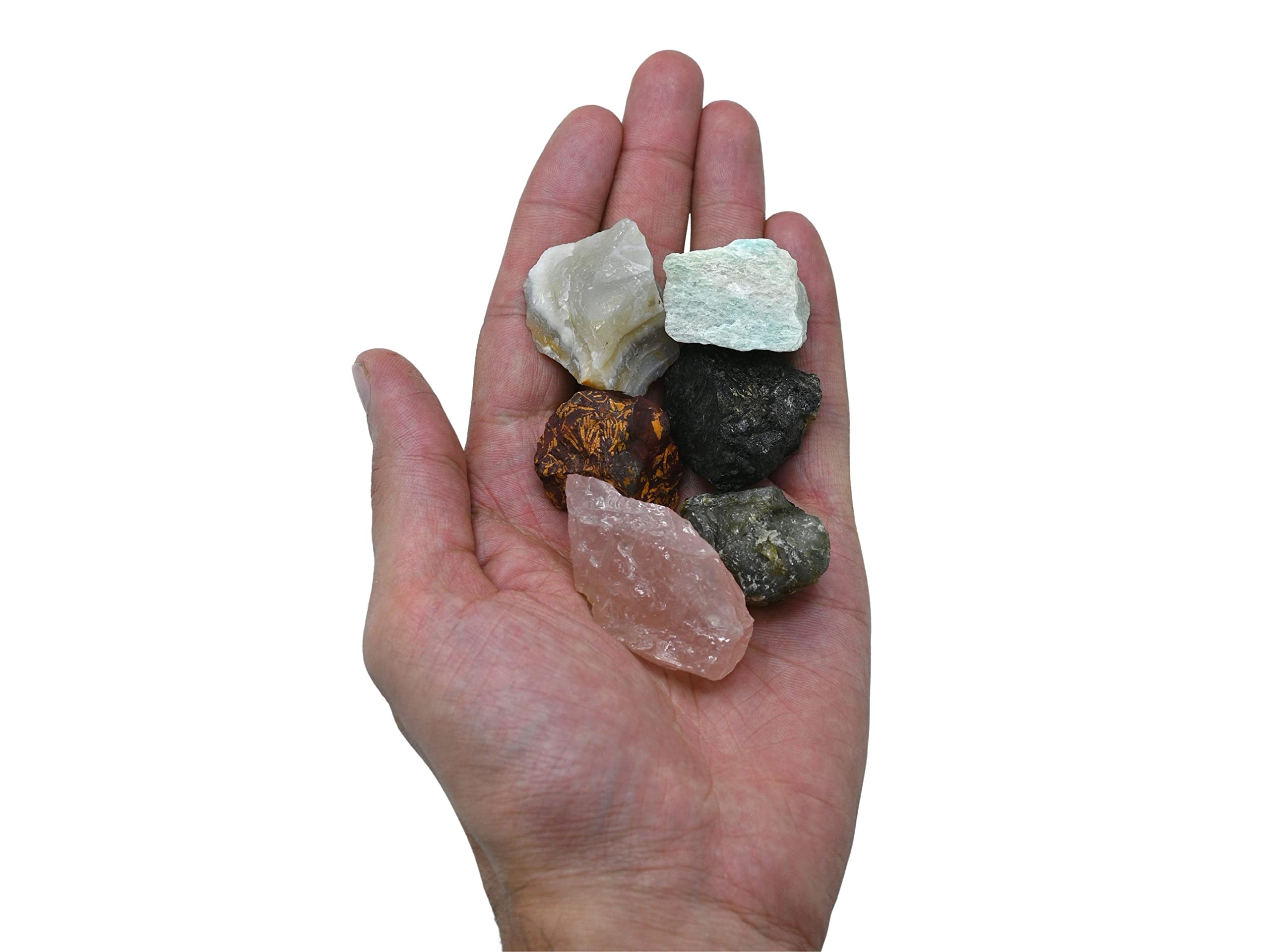 Crystals for Mood Lifting Manifestation, Set of 6 Labradorite, Amazonite, Mariyam Jasper, Rose Quartz, Black Tourmaline and Lace