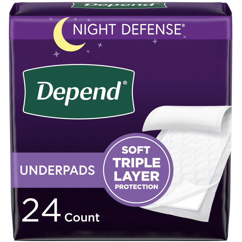 Depend Underpads, Disposable Incontinence Bed Pads for Adults, Slip Resistant, 36x 21, 24 Count (2 Packs of 12) (Packaging May V