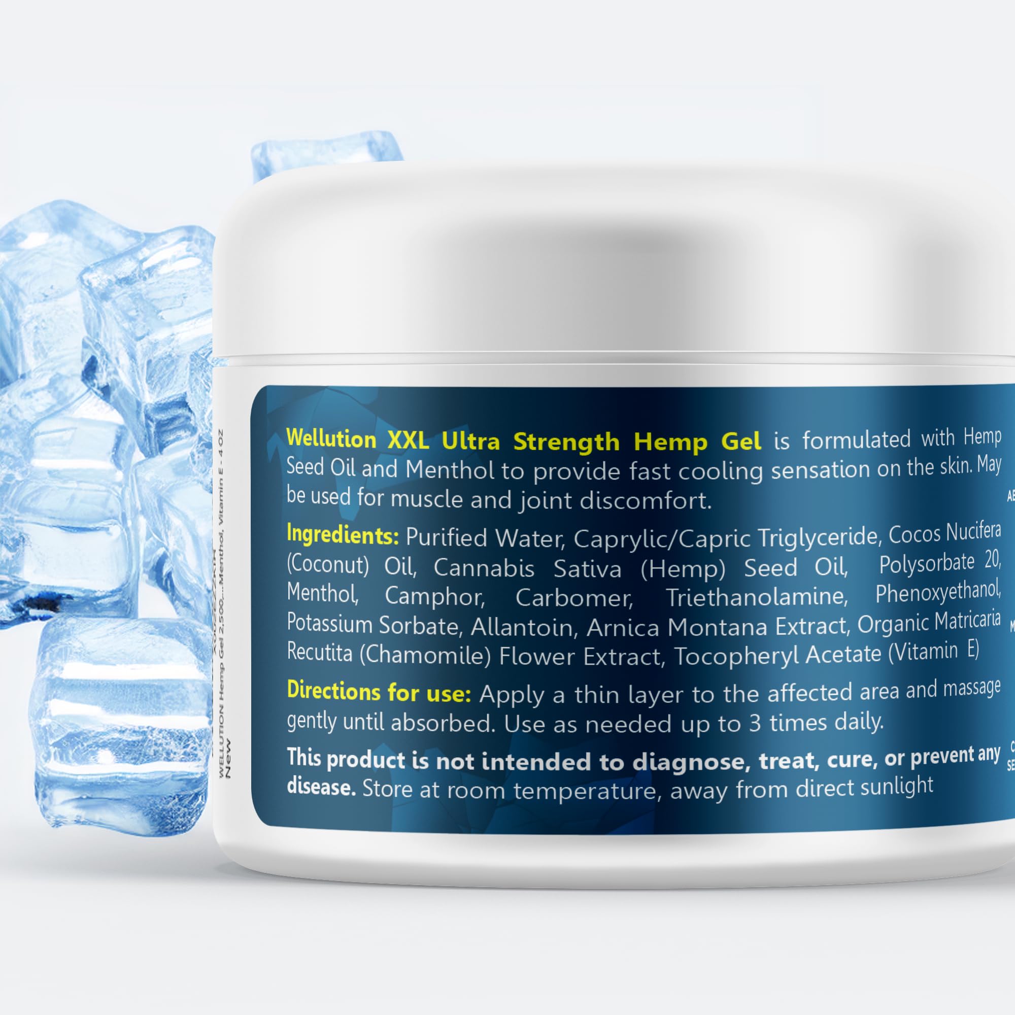 Wellution Hemp Gel - 2,500,000 MCG - (4 Oz) with Hemp Oil Extract, Arnica, Coconut Oil, and Menthol - Made in USA