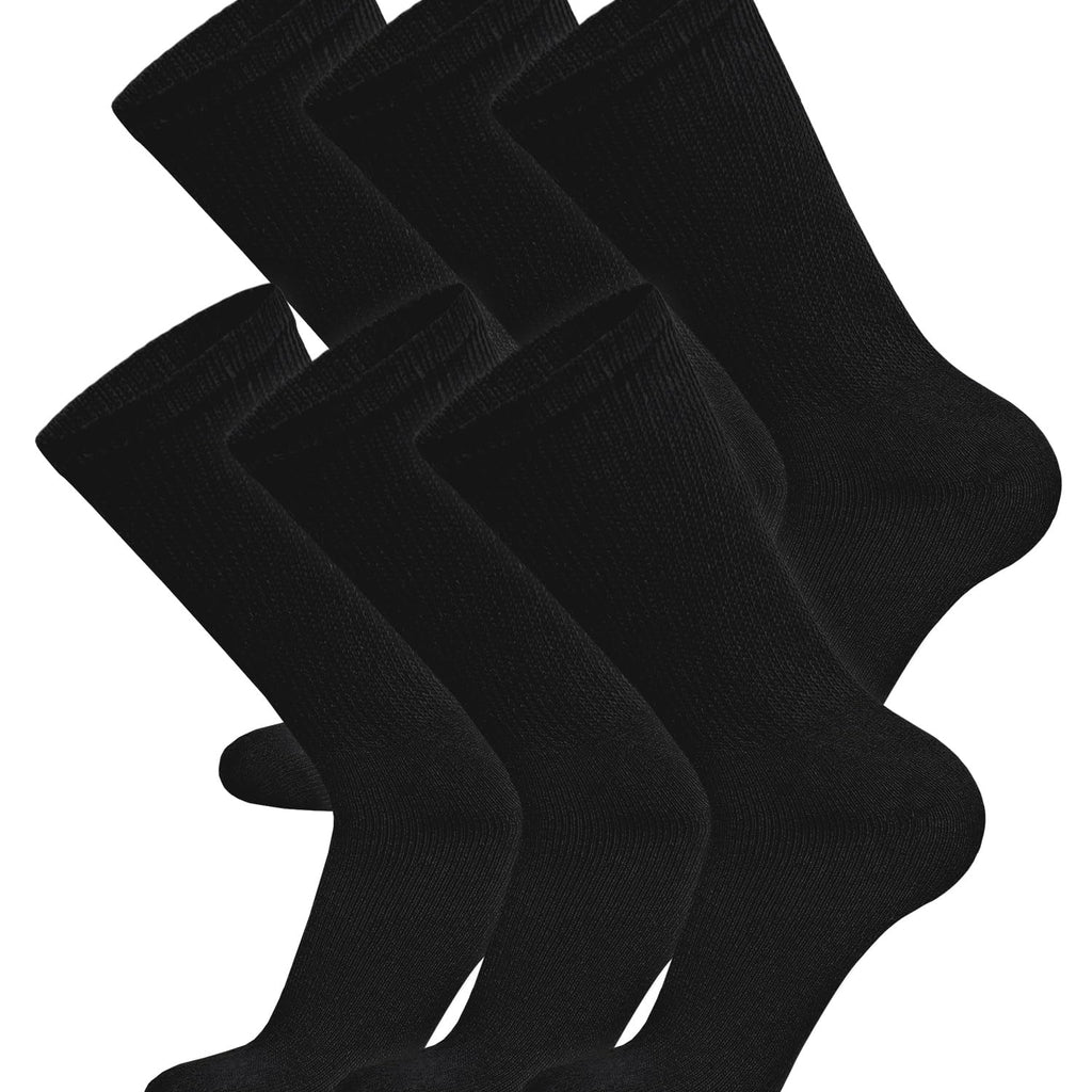 6 Pairs of Cotton Diabetic Non-Binding Neuropathy Crew Socks (Black, Fits Mens Shoe Size 9-12/Womens Shoe Size 10-13)