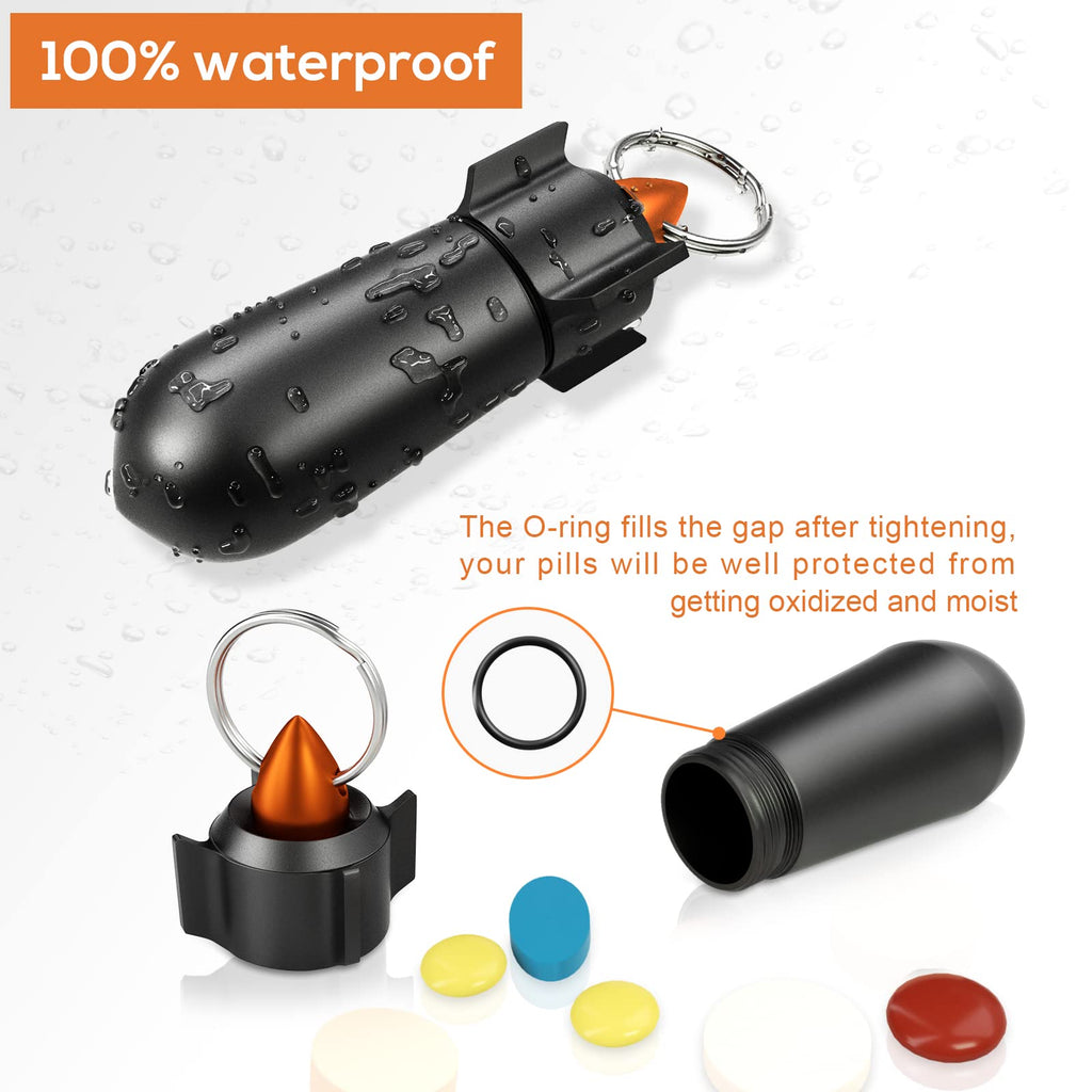 2 Packs Pill Keychain, Pill Case, Waterproof Pill Holder, Portable Pill Container, Aluminum Alloy, Single Chamber, Small Pocket