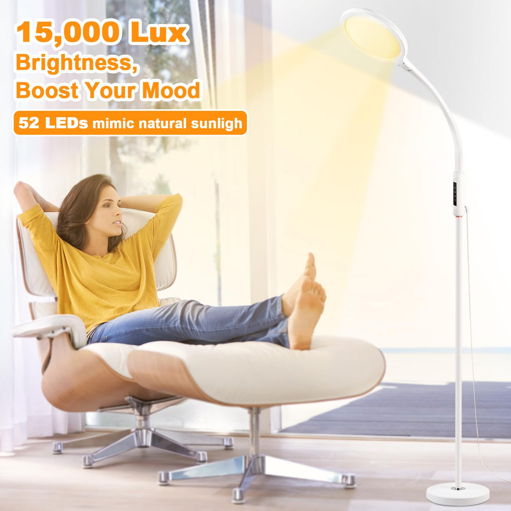 LIGHTMEUP Light Therapy Lamp - 15000 Lux Full Spectrum Happy LED UV-Free Sun Light Floor Therapy Lamp with 10 Adjustable Brightn