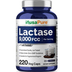NusaPure Lactase Enzyme 9000 FCC, Lactase Unit, Suitable for Vegetarians/Vegan, Non-GMO, 220 Veg Capsules