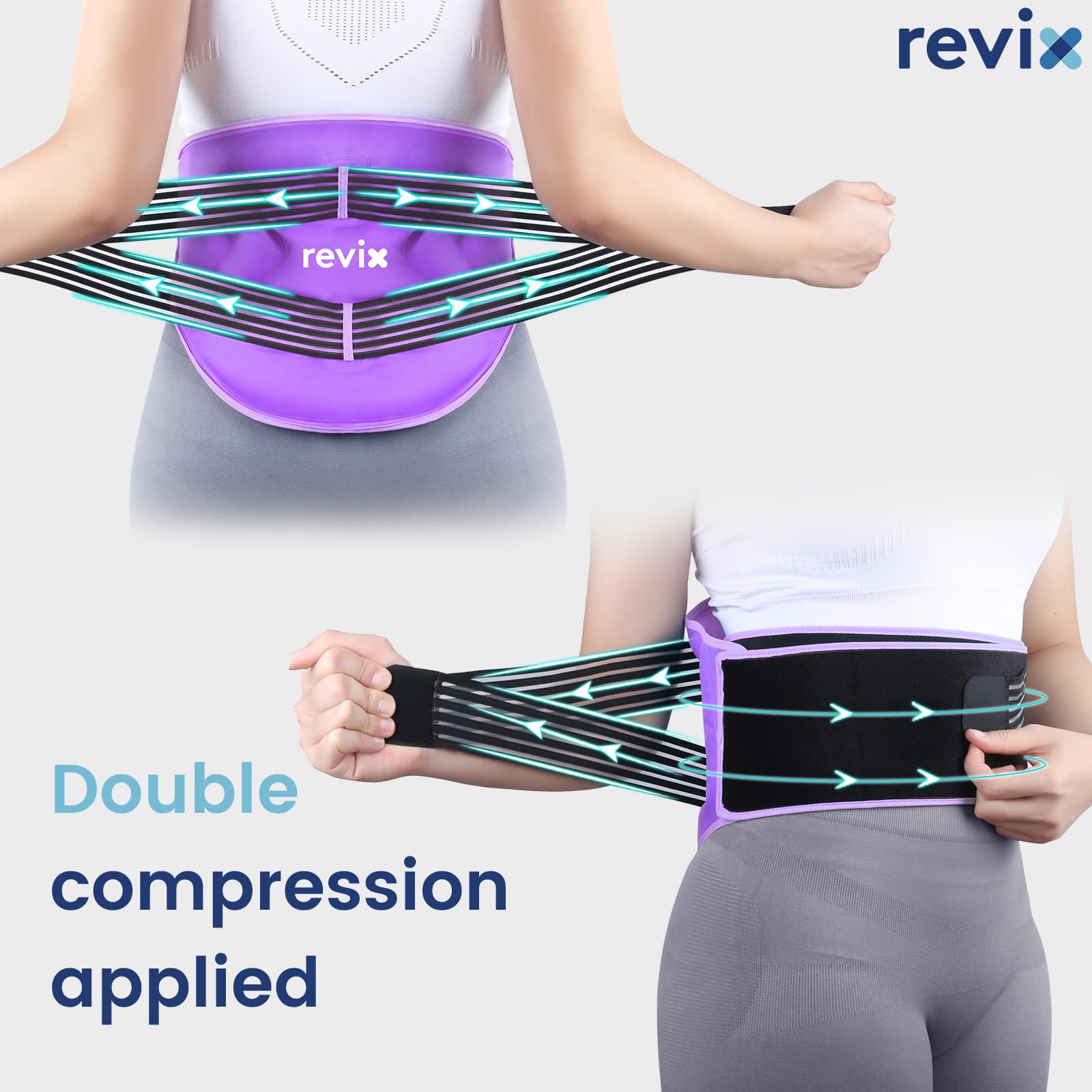 REVIX Reusable Large Back Ice Packs with Compression Straps, Adjustable Lower Back Ice Wrap for Lumbar, Sciatic Nerve, Soft Plus