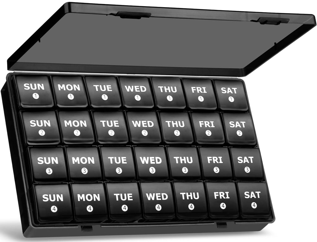 Large Monthly Pill Organizer, XL 4 Weeks Pill Box,28 Day Pill Cases Organizerd by Week,Big Compartment Pill Container with Dust-