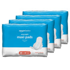 Amazon Basics Thick Maxi Pads with Flexi-Wings for Periods, Overnight Absorbency, Unscented, Size 4, 112 Count (4 Packs of 28) (