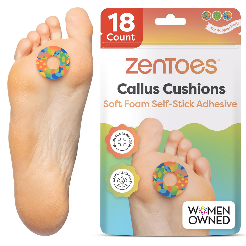 ZenToes Callus Cushions | Water-Resistant Self-Stick Adhesive Corn Pads | Foot, Heel, & Toe Discomfort Relief | Soft Foam for Fr