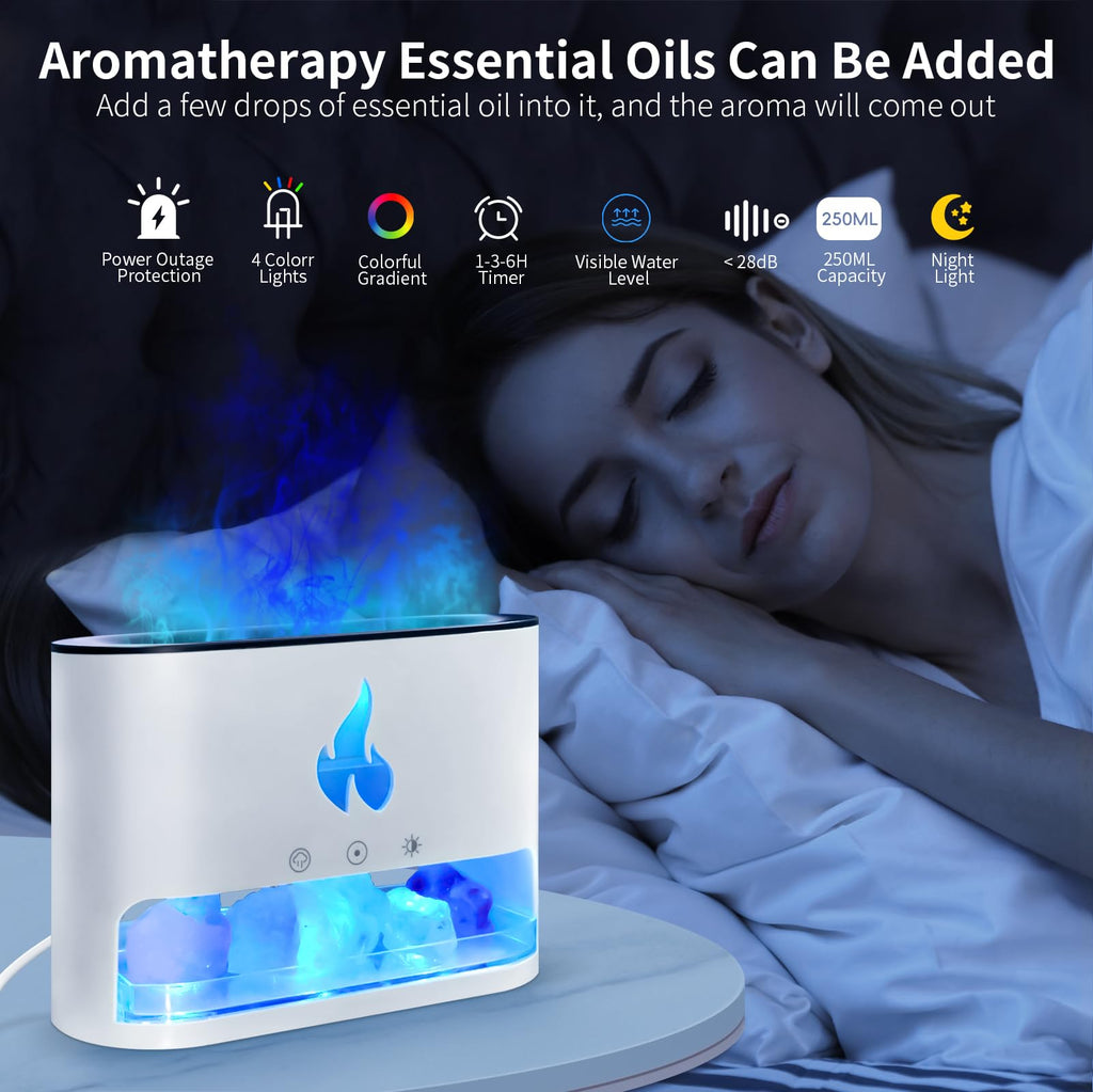 Salt Lamp Diffuser 2 in 1 Flame Diffuser 250ml Himalayan Salt Lamp Diffusers for Home Colorful Essential Oil Diffusers White Aro