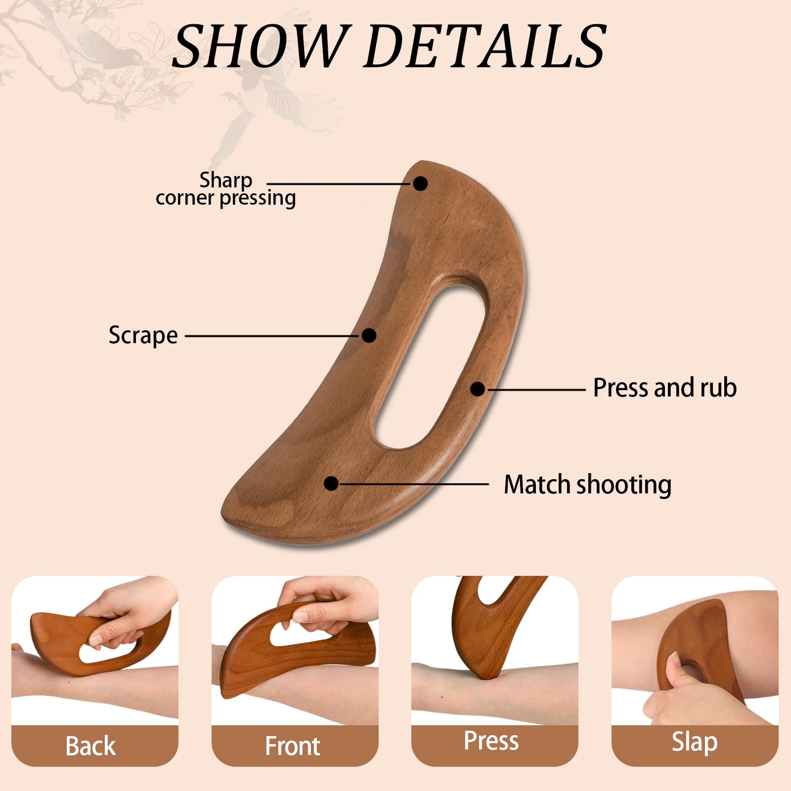 Wooden Cellulite Massager, Body Guasha Tool Lymphatic Drainage Massager Muscle Scraper Back Massage Tool Relieve Muscle Fatigue,