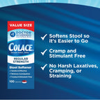Colace Regular Strength Stool Softener 100 mg Capsules 100 Count Docusate Sodium Stimulant-Free for Gentle, Dependable Occasiona