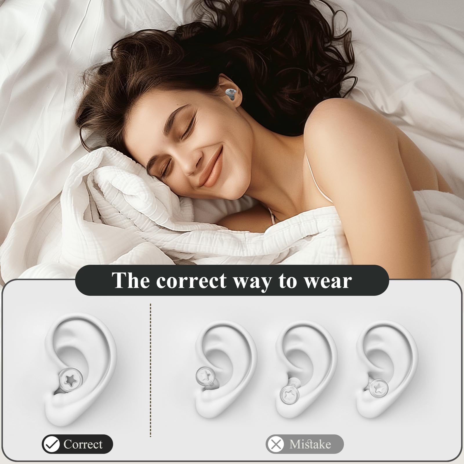 Bradwigson Soft Silicone Ear Plugs 26 dB,White Transparent Pentagram Noise Reduction Earplugs,Reusable and Noise Canceling,Earpl