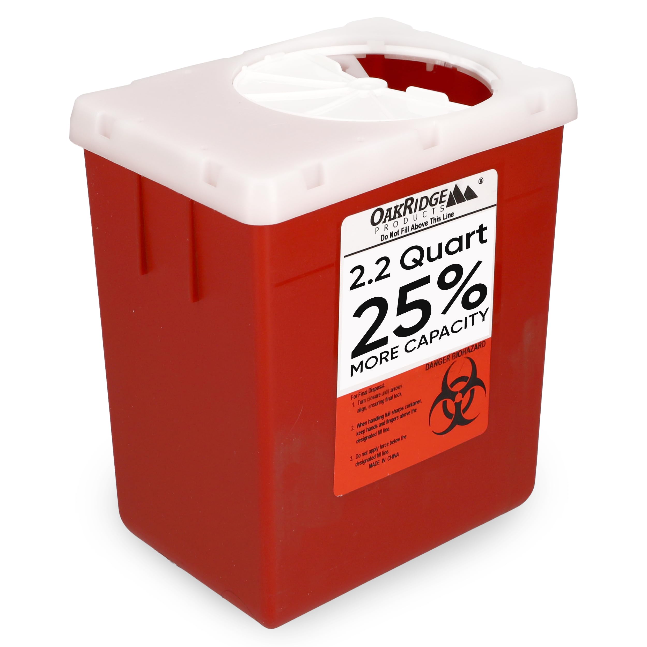 Oakridge Products Transparent Sharps Container for Home Use and Professional 2.2 Quart (1-Pack), Touchless Biohazard Needle and 