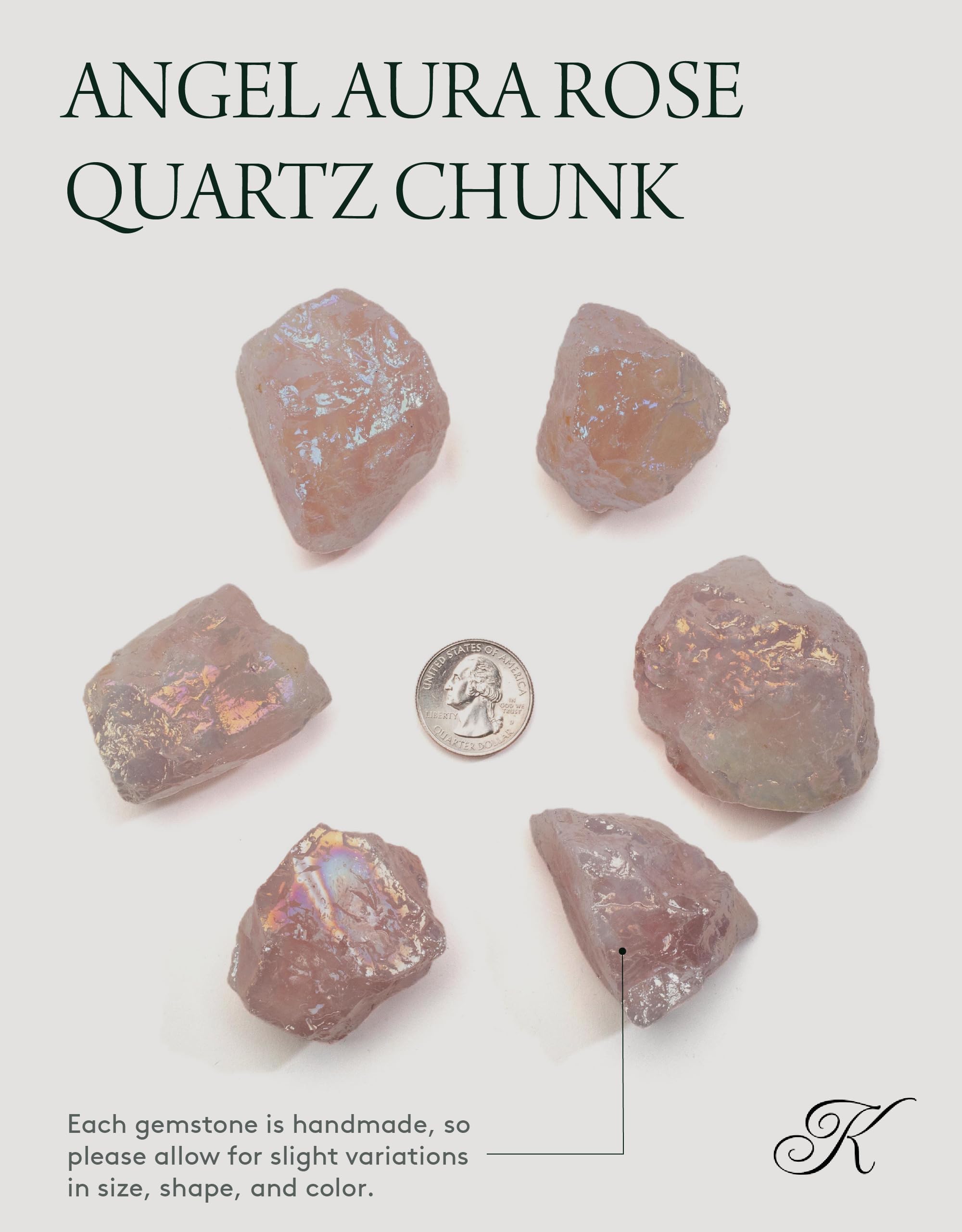 KALIFANO Angel Aura Rose Quartz Crystal - Titanium Bonded High Energy Raw Cuarzo Rosa Chunk with Information Card - Natural Reik