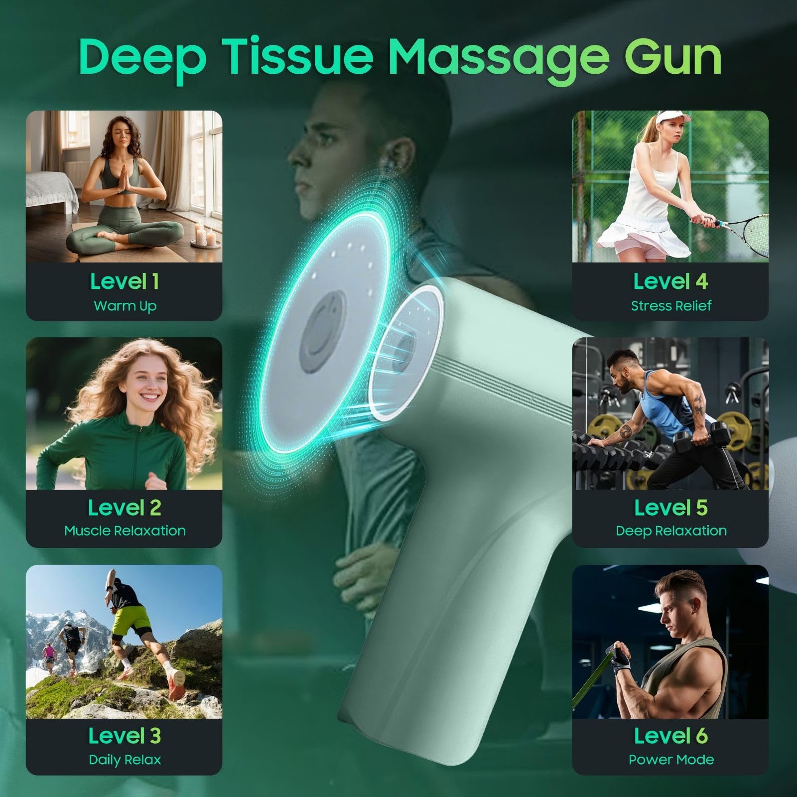 JOYSUWERUN Massage Gun with Heat - Amazing Power! Deep Tissue Percussion Massager, Handheld Mini Muscle Gun, 7 Massage Heads, Qu