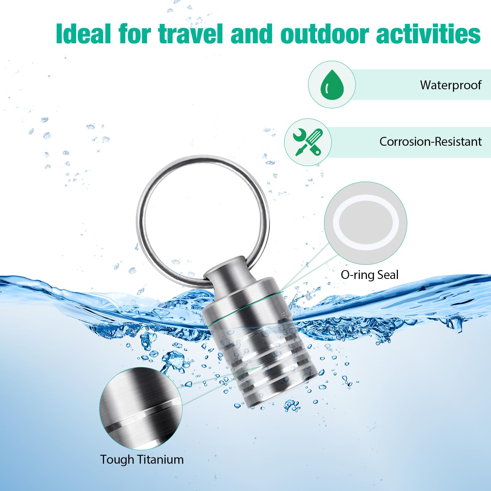 Micro Pill Holder with Keychain Necklace, Opret Titanium Pill Container for Travel Purse Pocket, Waterproof Pill Case for Emerge