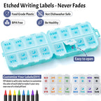 Foldable Weekly Pill Organizer 2 Times a Day with 2 Extra Compartments - Etched Labels - Portable 7 Day AM PM Medicine Box, Week