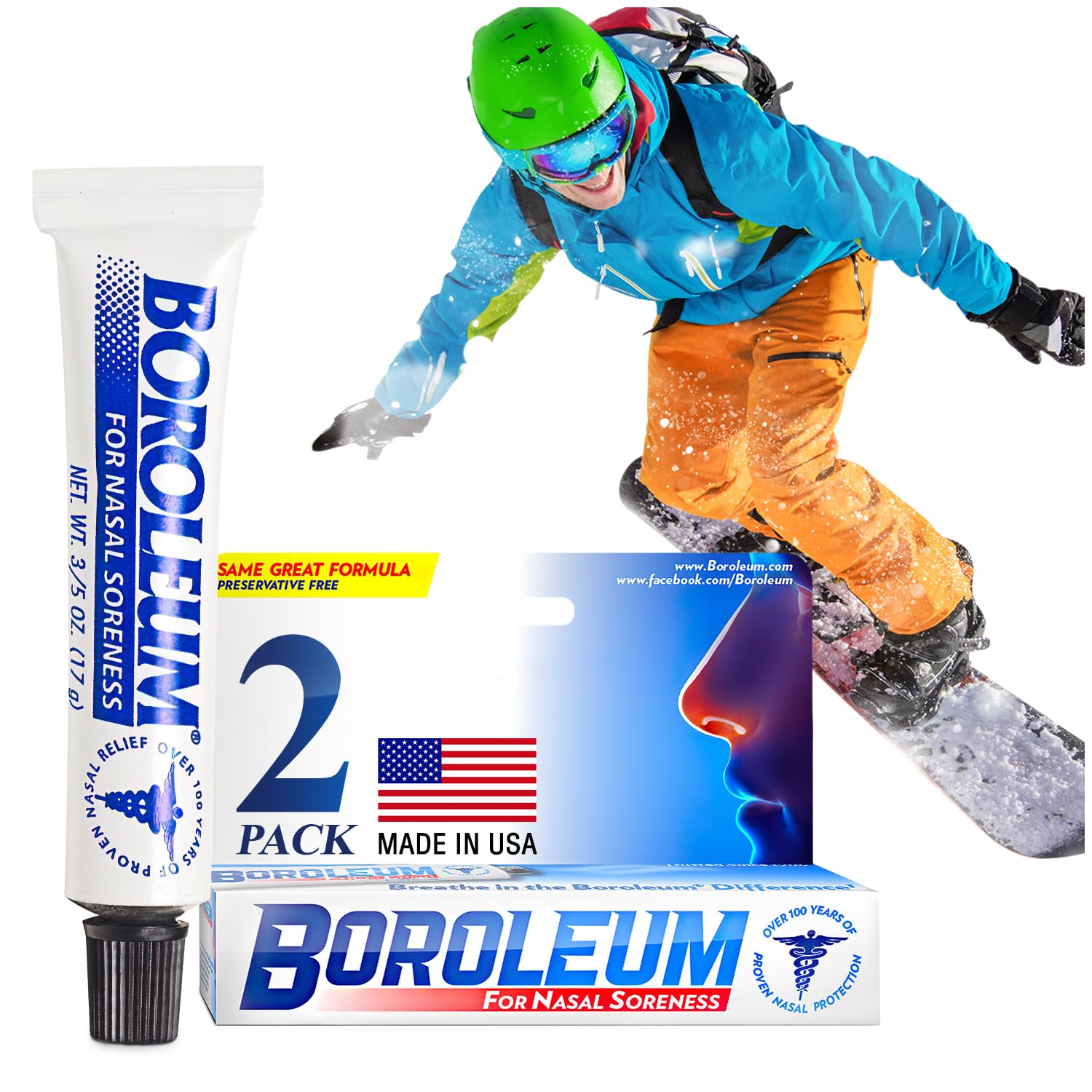 Boroleum (2-Pack for Nasal Soreness, 17 Grams, 3/5 Ounce Tube