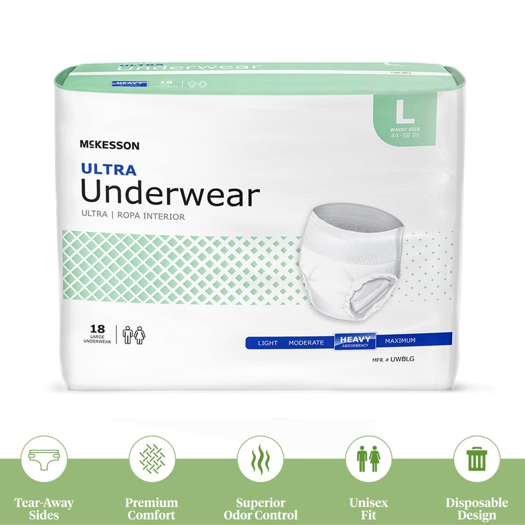 McKesson Ultra Adult Incontinence Underwear, [72 Count], Heavy Absorbency, Large, 44-58 in. Unisex Bladder Leak Protection, Pull