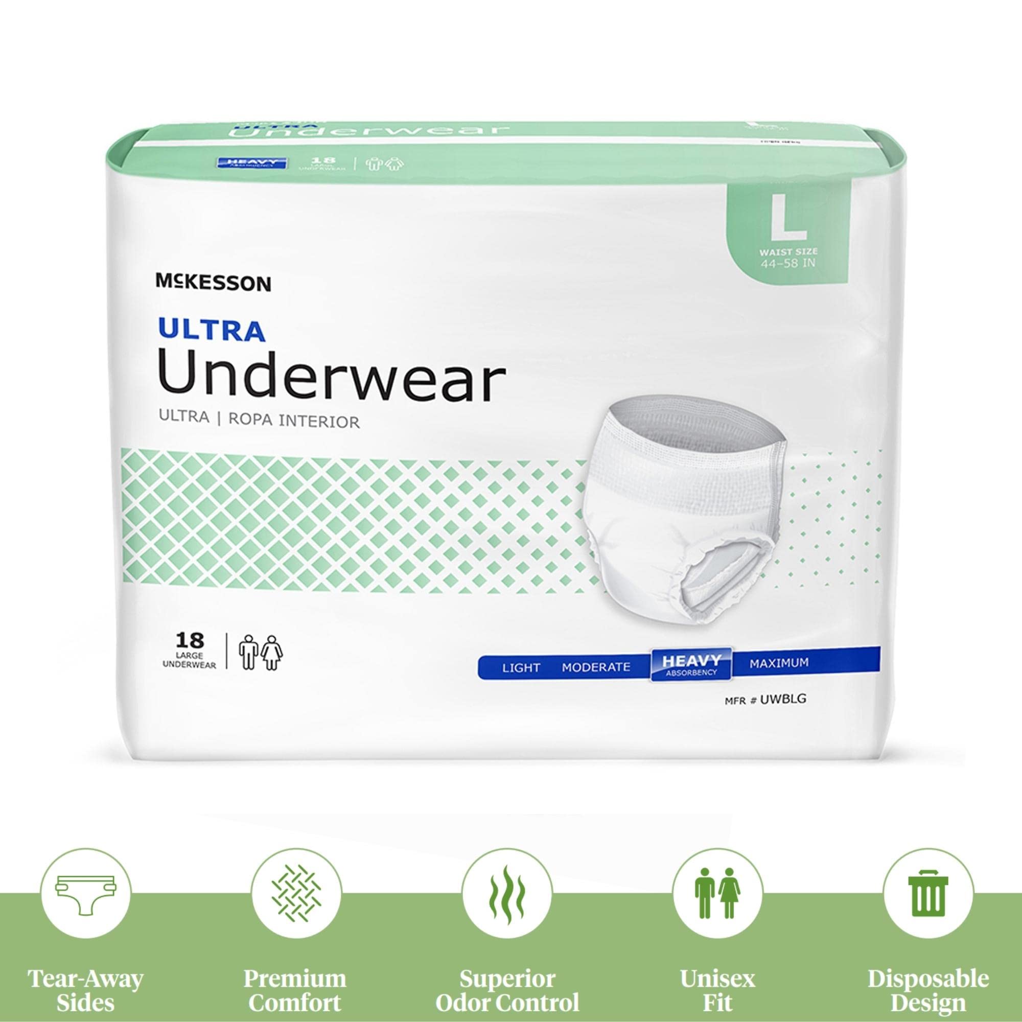 McKesson Ultra Adult Incontinence Underwear, [72 Count], Heavy Absorbency, Large, 44-58 in. Unisex Bladder Leak Protection, Pull