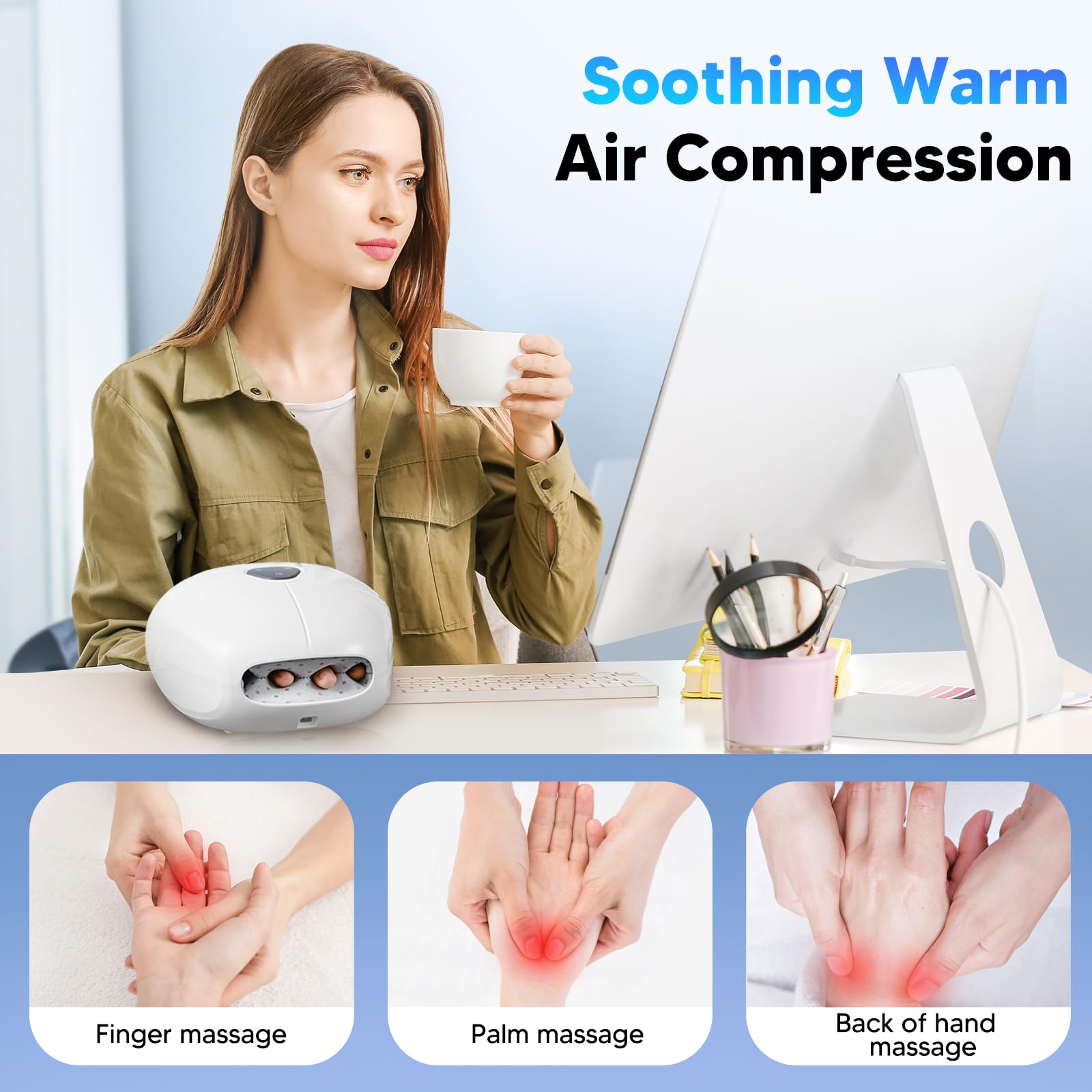 arboleaf Hand Massager with Heat and Compression, FSA HSA Eligible, Hand Massage Machine for Her Him, Adjustable Intensity for C