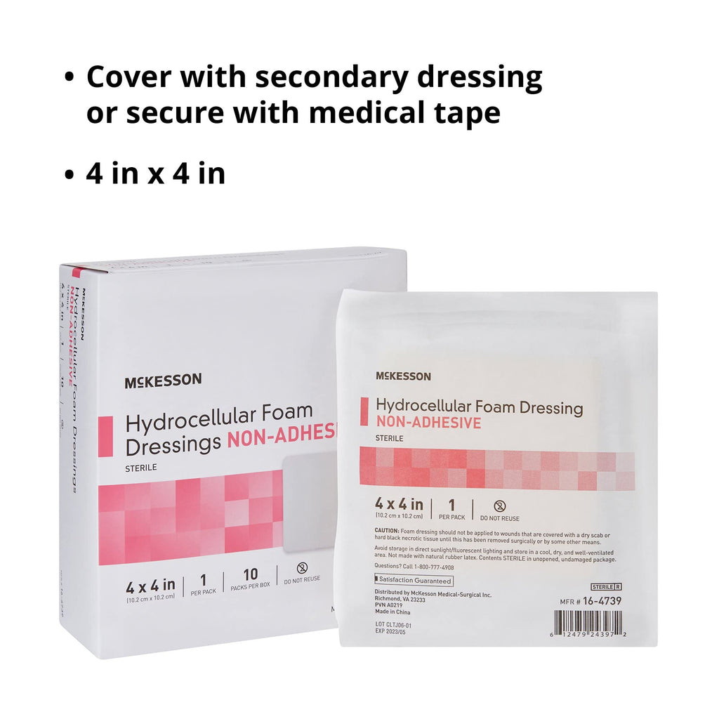 McKesson Hydrocellular Foam Dressings, Sterile, Non-Adhesive, Pad 4 in x 4 in, 10 Count, 10 Packs, 100 Total