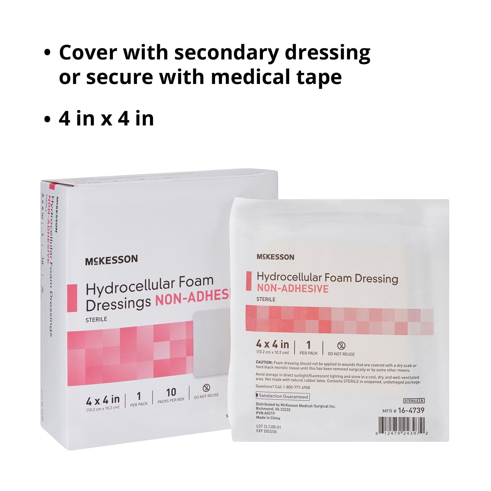 McKesson Hydrocellular Foam Dressings, Sterile, Non-Adhesive, Pad 4 in x 4 in, 10 Count, 10 Packs, 100 Total