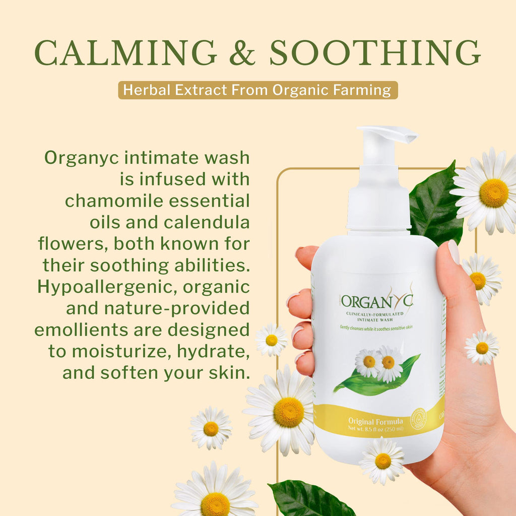 Organyc Feminine Intimate Wash for Sensitive Skin with Chamomile, Free from Chlorine, Parabens, SLS/SLES, and Synthetic Perfumes