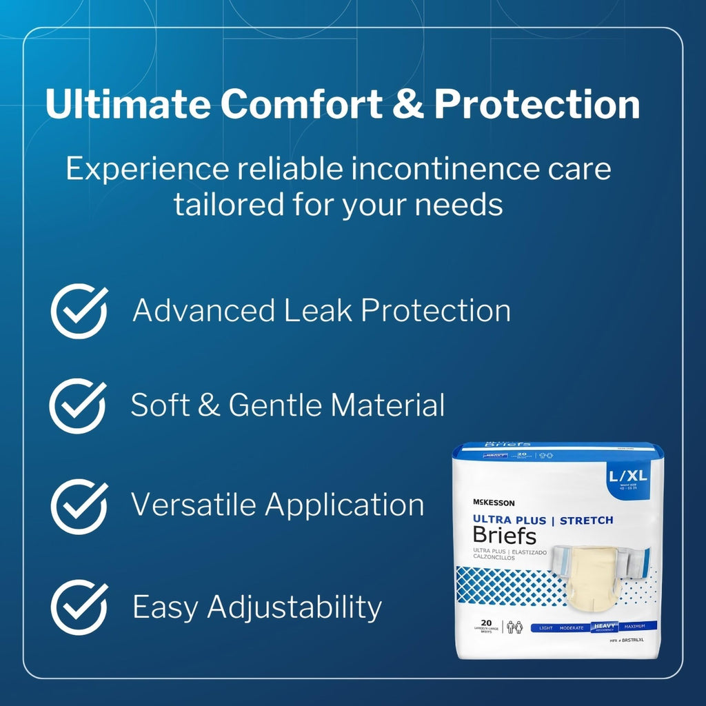 McKesson Ultra Plus Stretch Briefs, [20 Count], L/XL, 48-66 in. Incontinence Adult Diapers, Heavy Absorbency, Unisex, Disposable