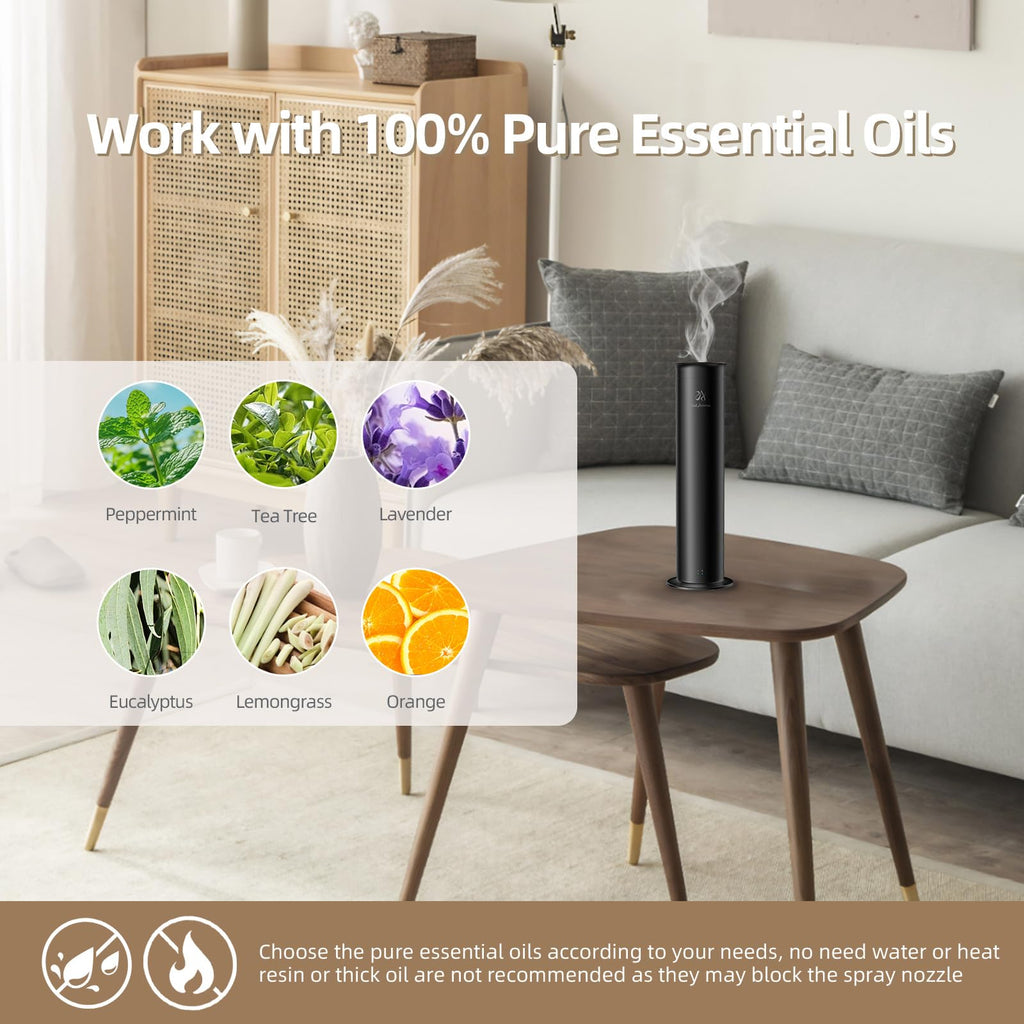 2ndAroma Essential Oil Diffuser, Waterless Diffusers for Home Large Room 2100 Sq Ft Coverage with Remote Control, Aluminum Long