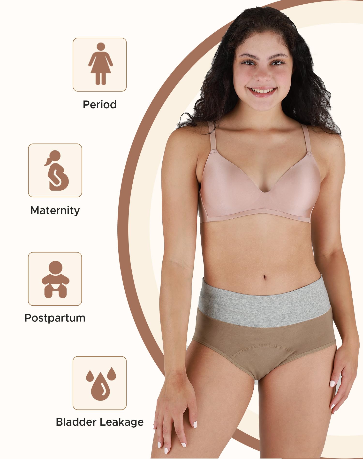 INNERSY Womens High Waisted Period Underwear Menstrual Leakproof Cotton Panties 3 Pack(Medium, Khaki/Aqua Blue/Lemon Yellow)